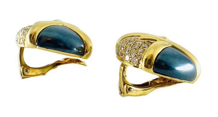 Bulgari Diamond Hematite 18K Gold Earrings