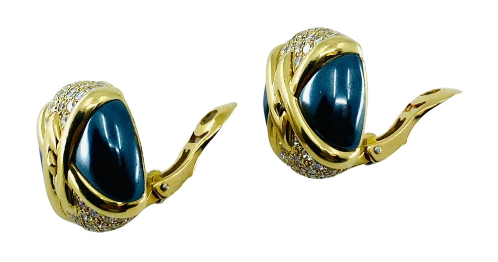 Bulgari Diamond Hematite 18K Gold Earrings