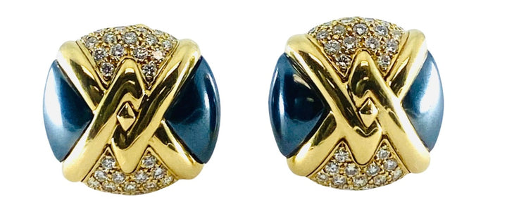 Bulgari Diamond Hematite 18K Gold Earrings