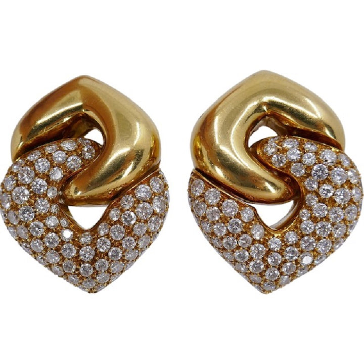 Bulgari Doppio Cuore Earrings Diamond 18k Gold Vintage