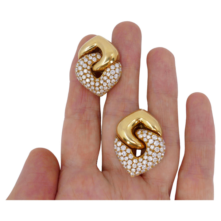 Bulgari Doppio Cuore Earrings Diamond 18k Gold Vintage