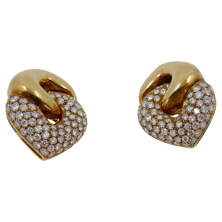 Bulgari Doppio Cuore Earrings Diamond 18k Gold Vintage