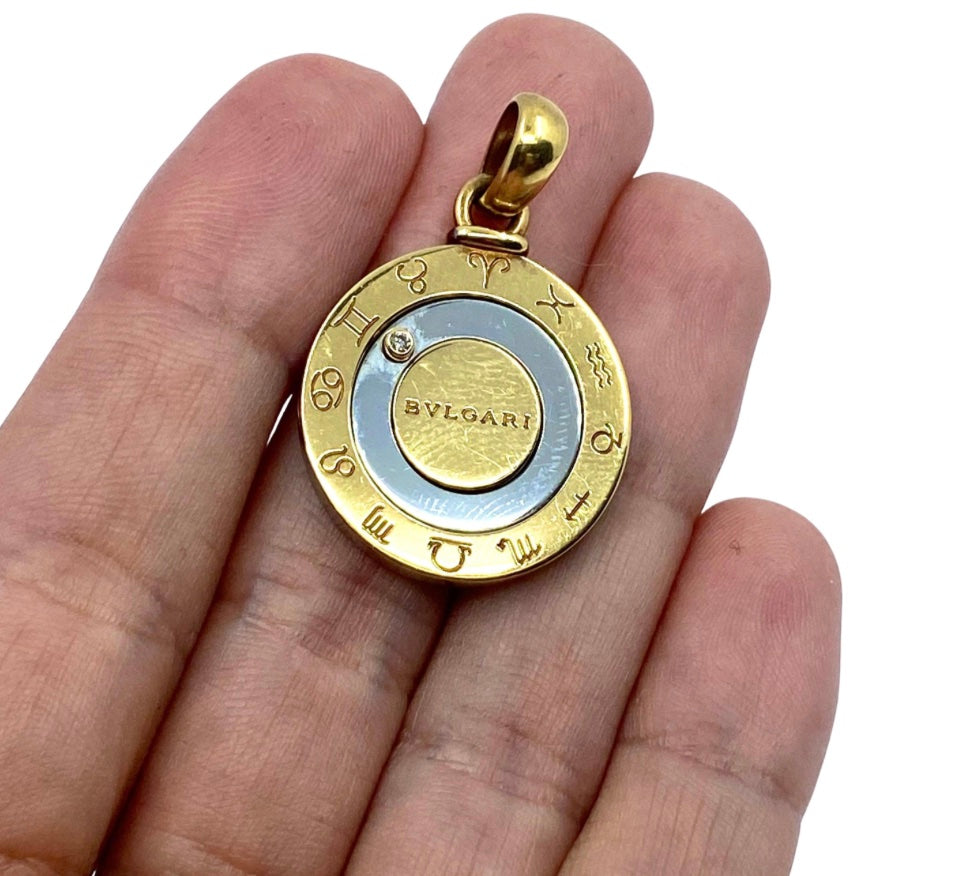 Bulgari Horoscope Movable Diamond Pendant Gold Stainless Steel