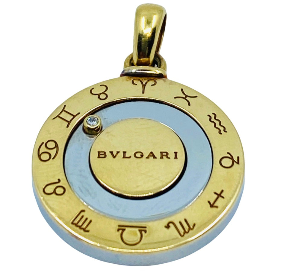 Bulgari Horoscope Movable Diamond Pendant Gold Stainless Steel