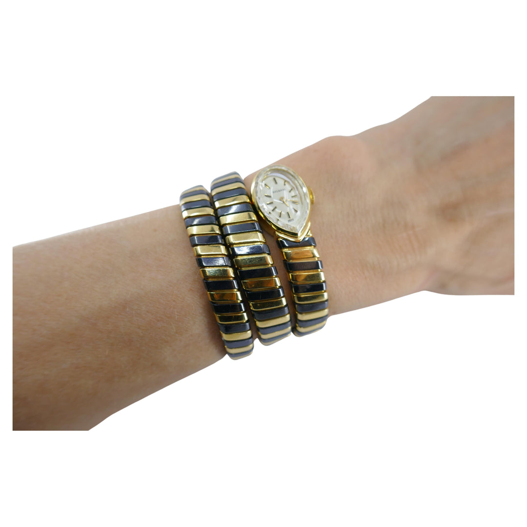 Rare Blackened Gold Bulgari Watch Tubogas Bracelet c. 1960s