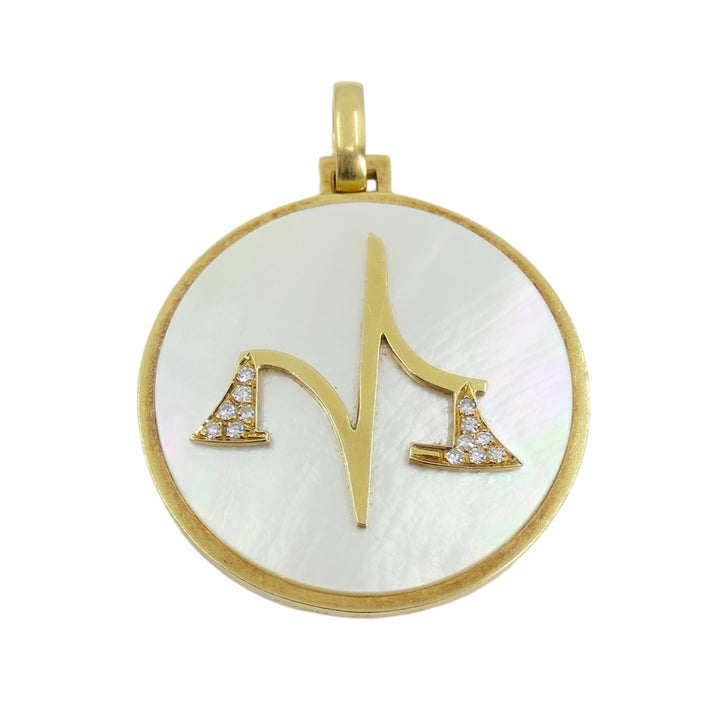 Vintage Bvlgari 18k Gold Mother of Pearl Libra Zodiac Pendant Chain Necklace