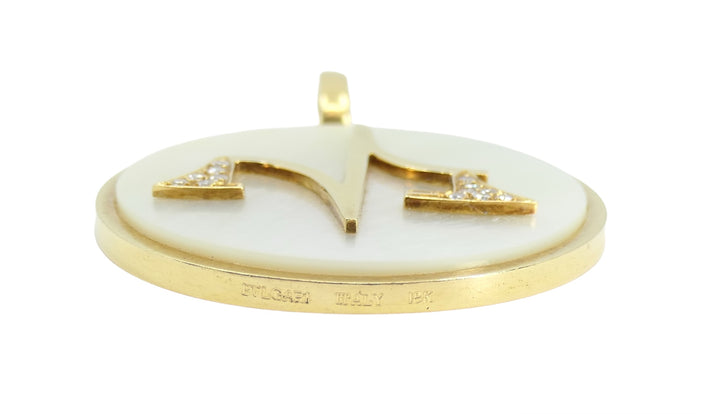 Vintage Bvlgari 18k Gold Mother of Pearl Libra Zodiac Pendant Chain Necklace