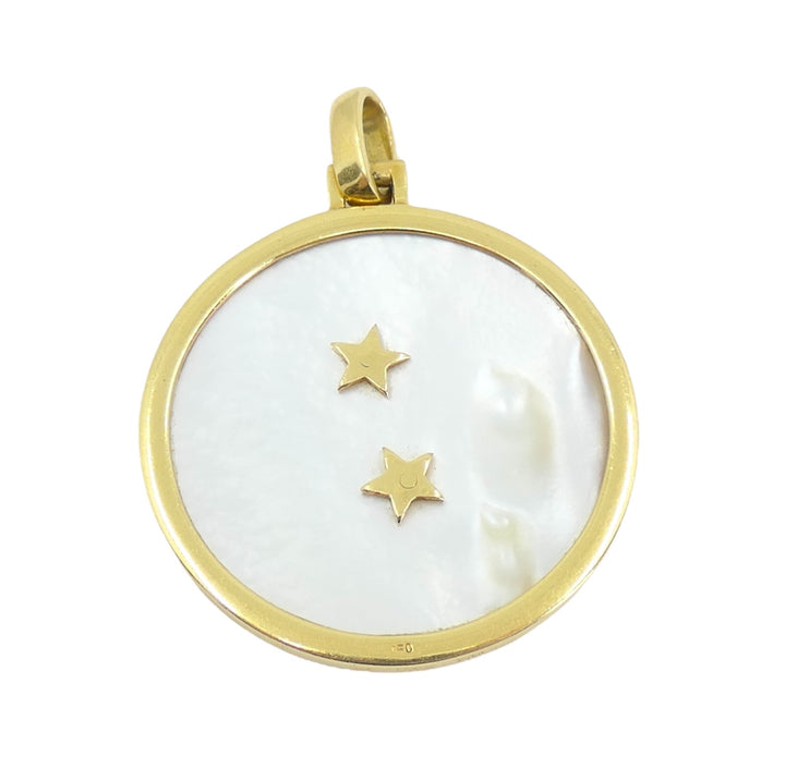 Vintage Bvlgari 18k Gold Mother of Pearl Libra Zodiac Pendant Chain Necklace