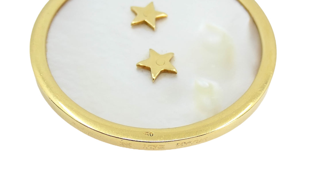 Vintage Bvlgari 18k Gold Mother of Pearl Libra Zodiac Pendant Chain Necklace