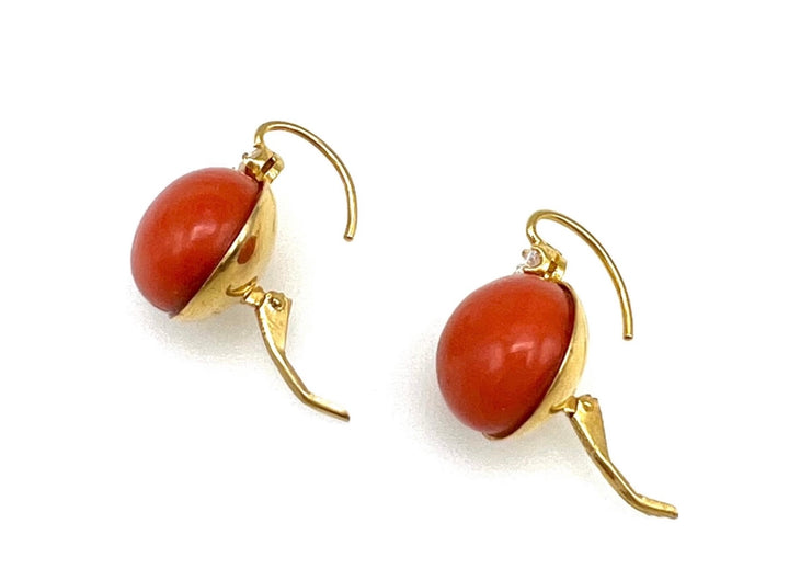 Victorian Yellow Gold Coral and Diamond Earrings