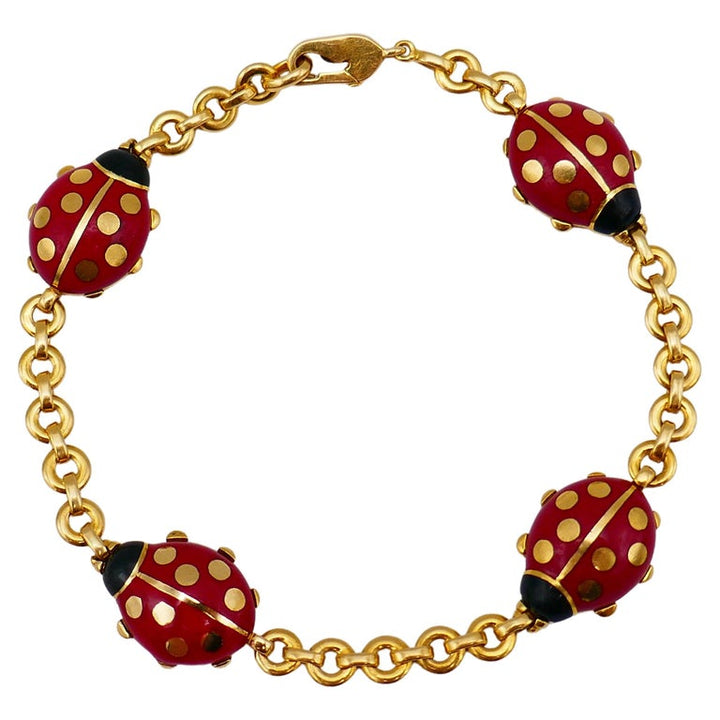 Cartier Vintage Yellow Gold Enamel Ladybug Bracelet