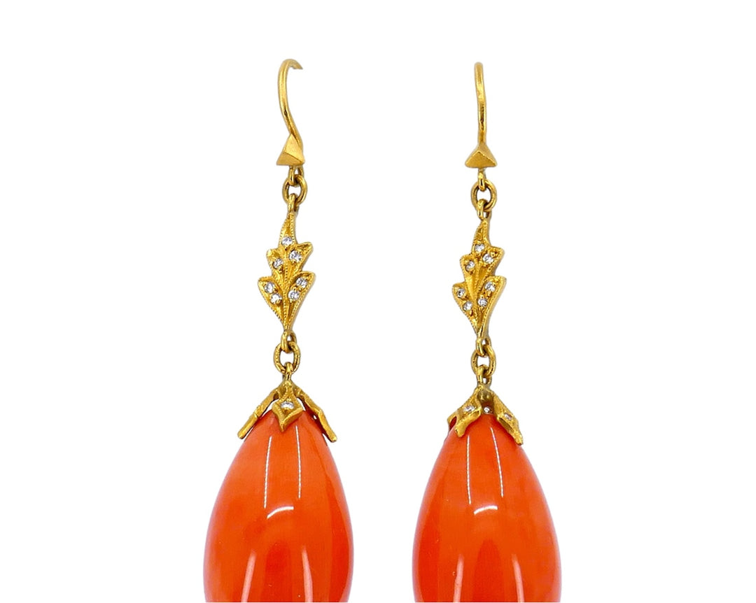 Cathy Waterman Drop Earrings 22k Gold Diamond Coral