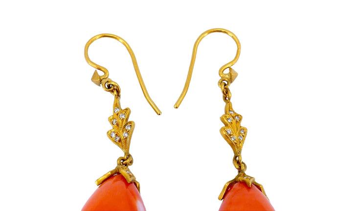 Cathy Waterman Drop Earrings 22k Gold Diamond Coral