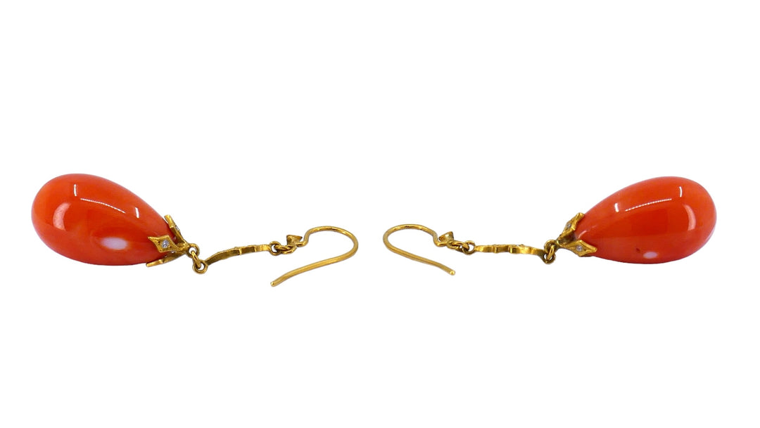 Cathy Waterman Drop Earrings 22k Gold Diamond Coral