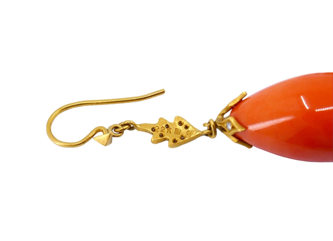 Cathy Waterman Drop Earrings 22k Gold Diamond Coral