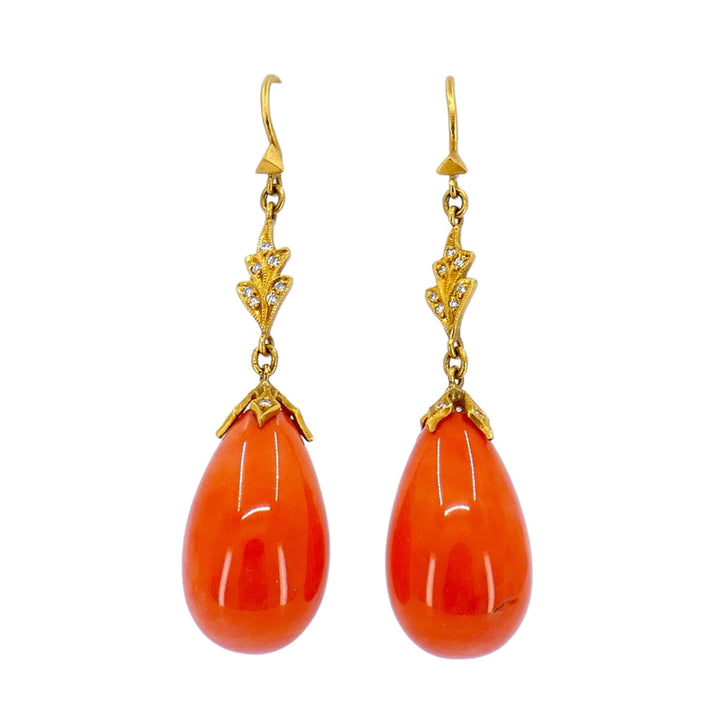 Cathy Waterman Drop Earrings 22k Gold Diamond Coral