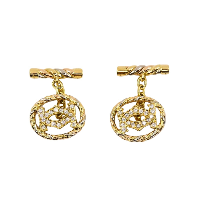 Cartier C de Cartier Diamond Cufflinks Tri-Tone 18k Gold