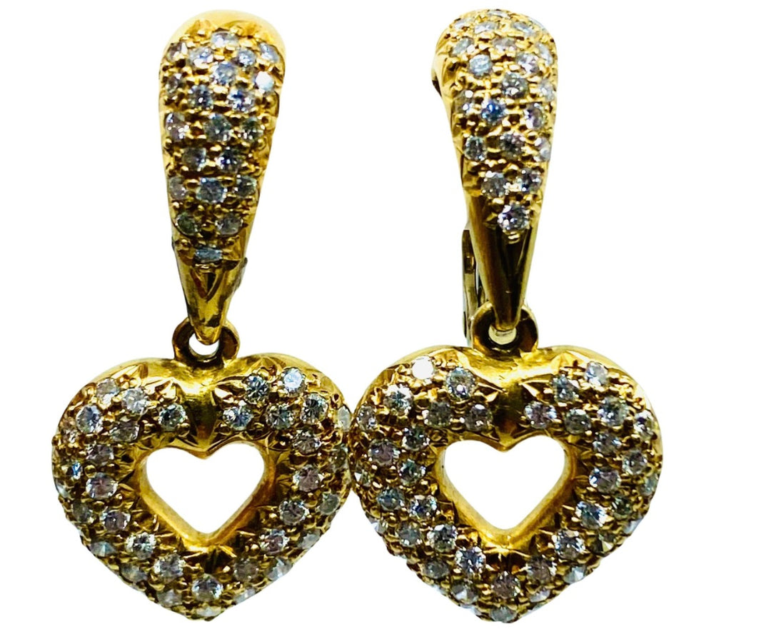 Chaumet Heart Earrings Gold Diamond Vintage