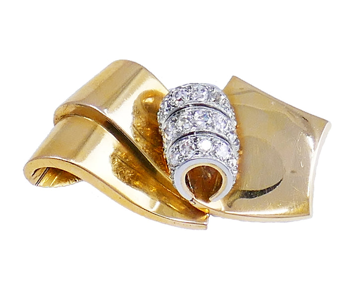 Chaumet Retro Brooch 18k Gold Diamond Pin Estate Jewelry