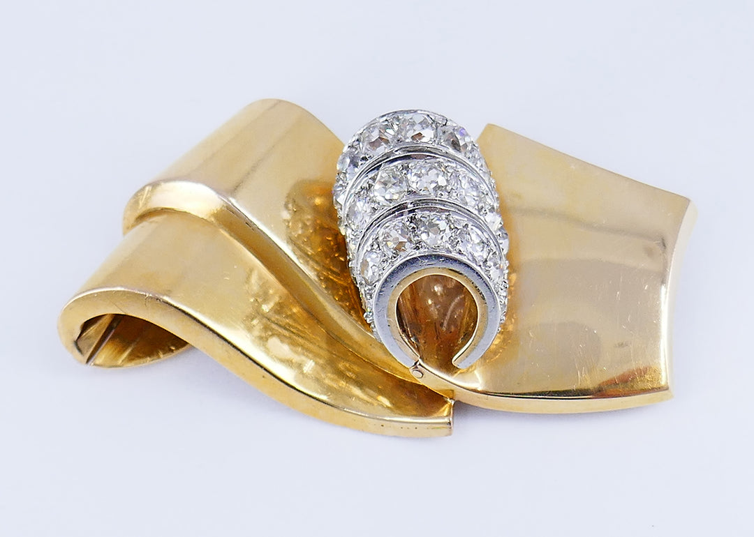 Chaumet Retro Brooch 18k Gold Diamond Pin Estate Jewelry