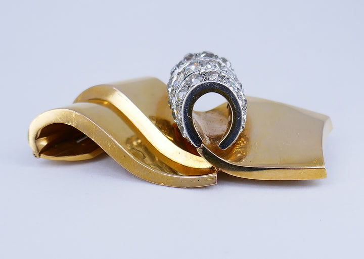 Chaumet Retro Brooch 18k Gold Diamond Pin Estate Jewelry
