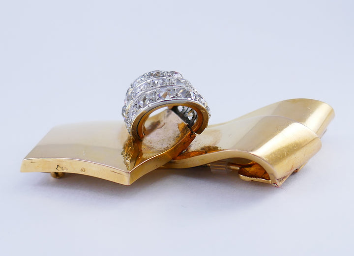 Chaumet Retro Brooch 18k Gold Diamond Pin Estate Jewelry