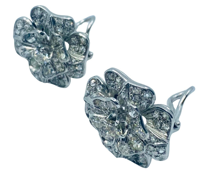 Clover Earrings Diamond 18k White Gold Estate Jewelry