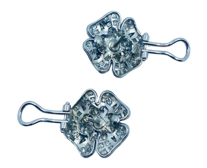 Clover Earrings Diamond 18k White Gold Estate Jewelry