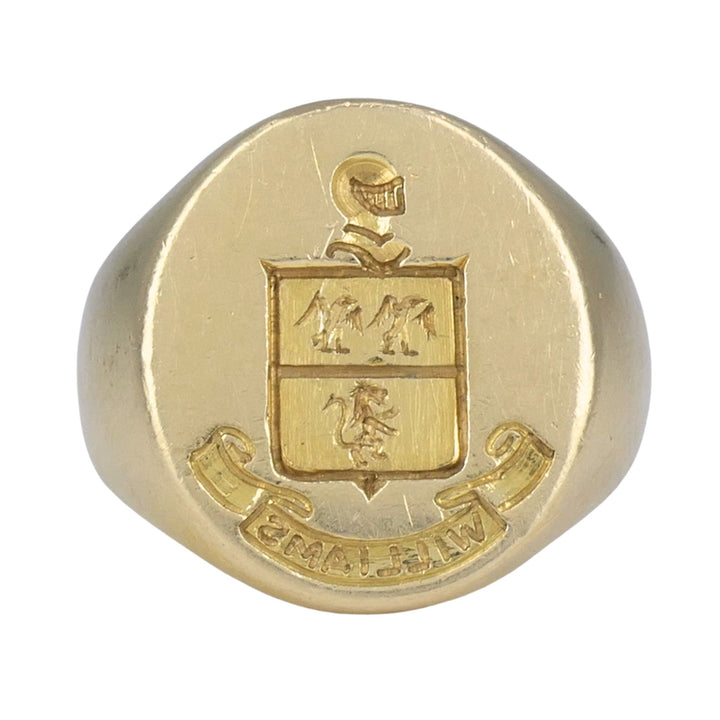 Vintage Larter & Sons 14k Yellow Gold Heraldic Coat of Arms Signet Ring 1930s