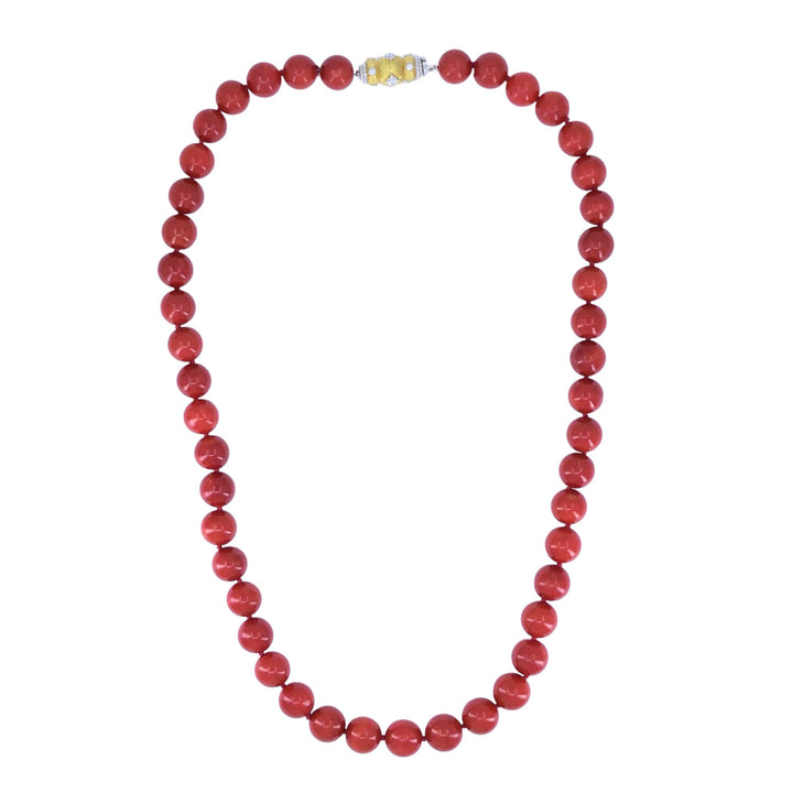 Mario Buccellati 18k Two Tone Gold Diamond Red Coral Bead Necklace 1960s