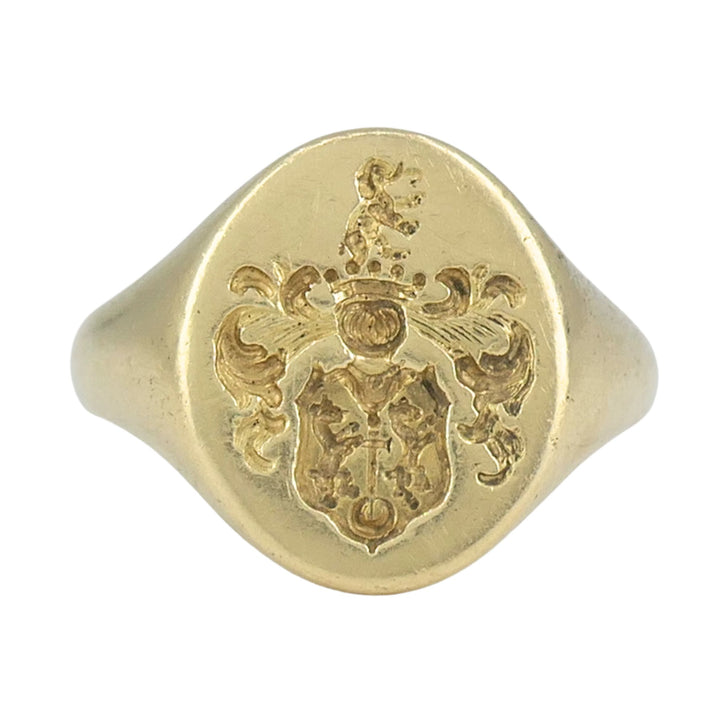 Rebus 14k Yellow Gold Heraldic Coat of Arms Signet Ring, London