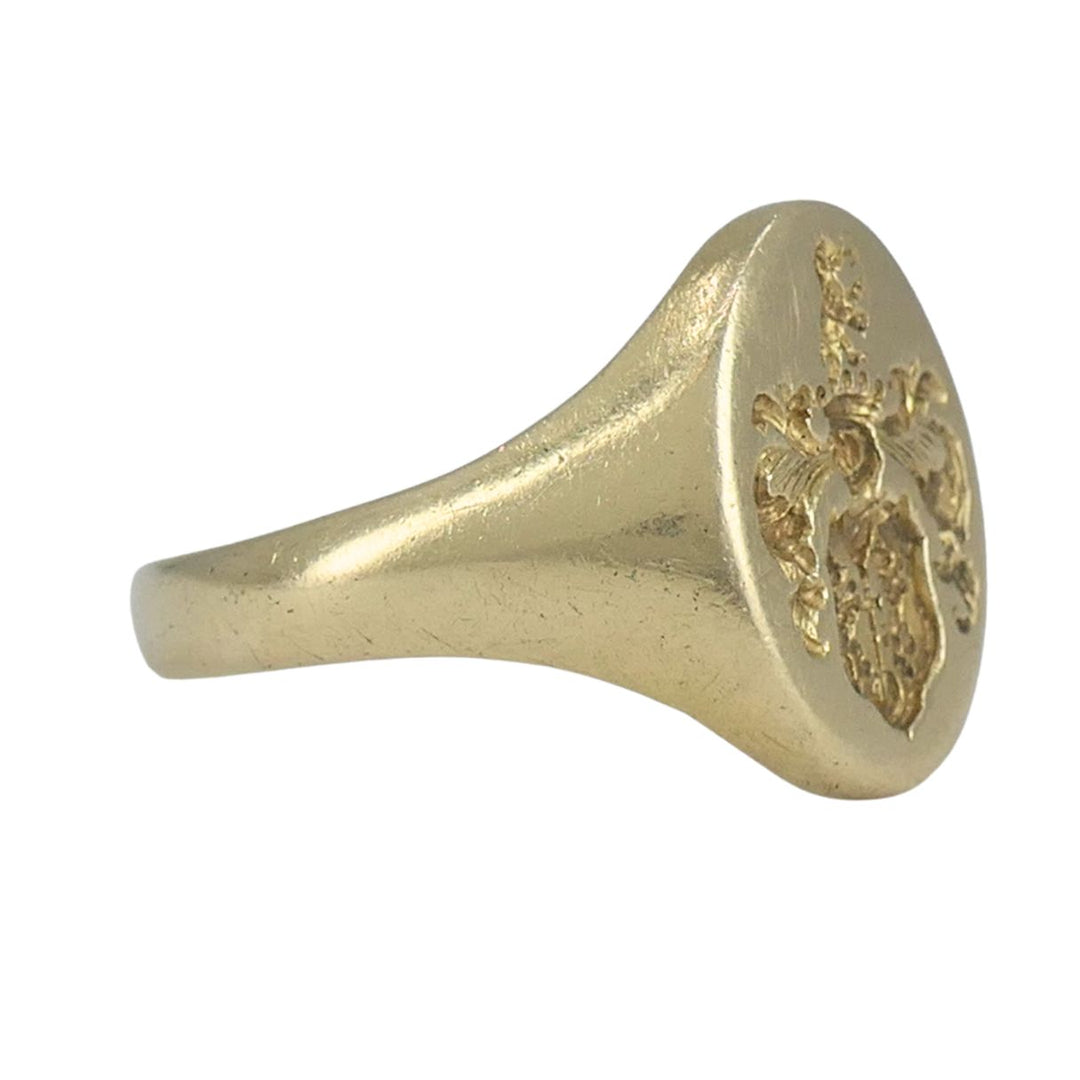 Rebus 14k Yellow Gold Heraldic Coat of Arms Signet Ring, London