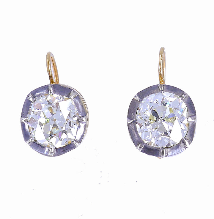 Cushion Cut Diamond Earrings Victorian Silver and Gold