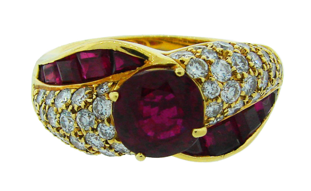 Vintage GRAFF Ruby Diamond 18k Yellow Gold Ring 2.06 cts AGL Report Si ...
