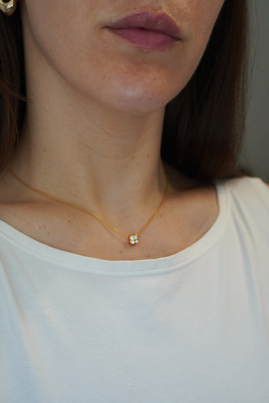 Tiffany & Co. 18k Gold Diamond Clover Flower Pendant Necklace