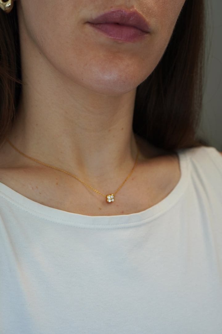 Tiffany & Co. 18k Gold Diamond Clover Flower Pendant Necklace