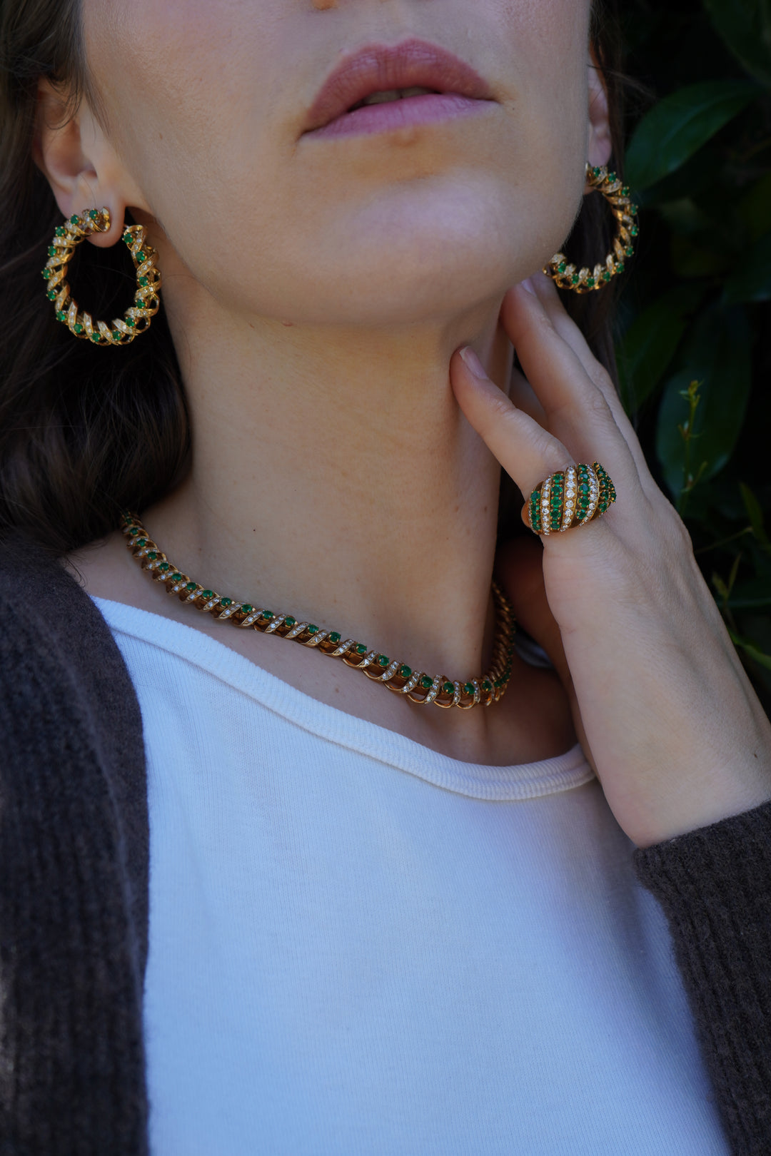 Vintage Asprey & Co. 18k Gold Diamond Emerald Circular Earrings