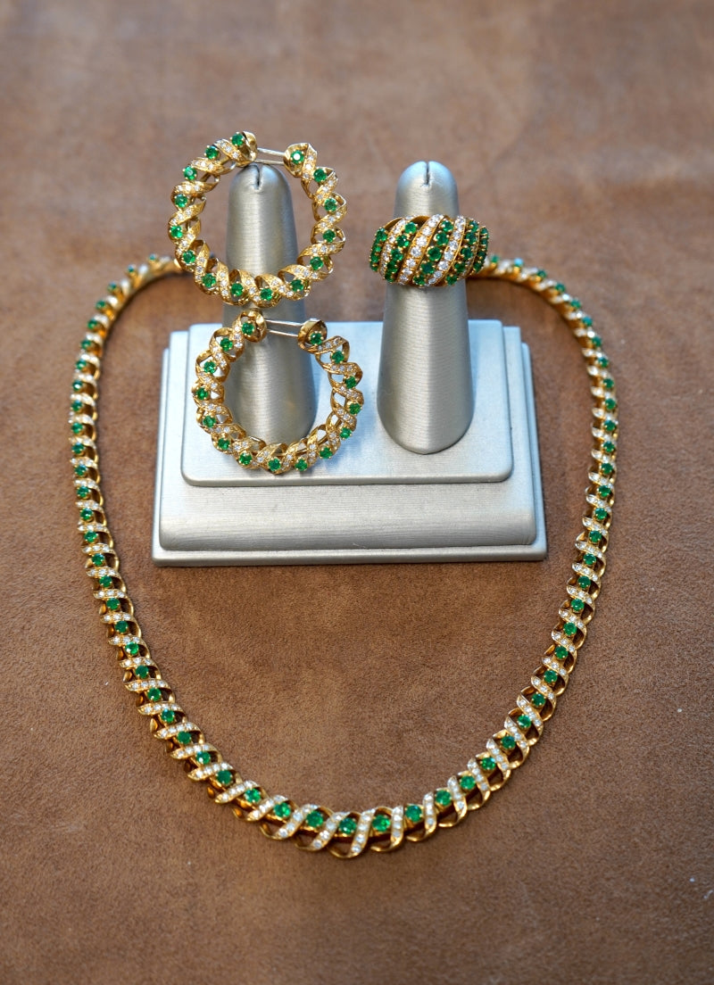 Vintage Asprey & Co. Emerald Necklace 18k Gold Diamond