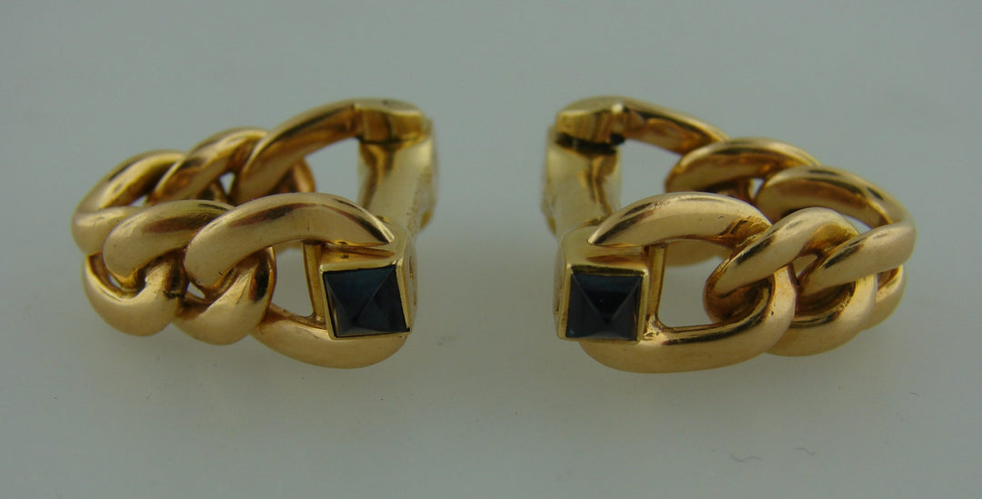 Vintage Boucheron Sapphire Yellow Gold Cufflinks