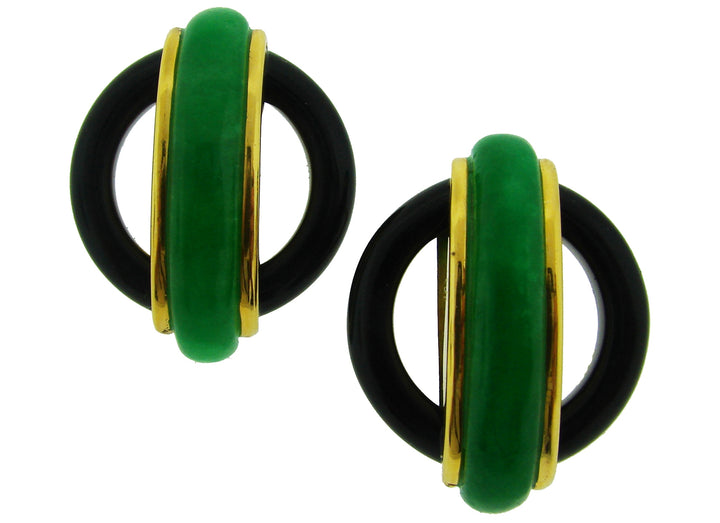 Aldo Cipullo Yellow Gold Earrings with Jade and Black Onyx 1974