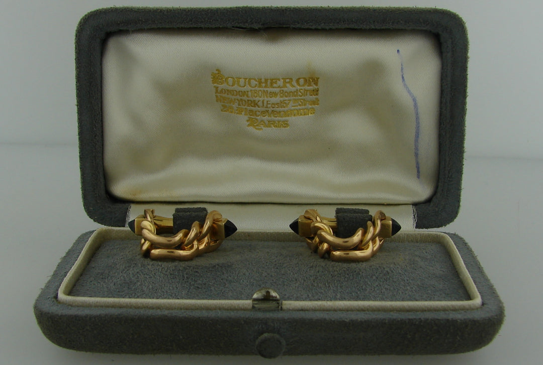 Vintage Boucheron Sapphire Yellow Gold Cufflinks