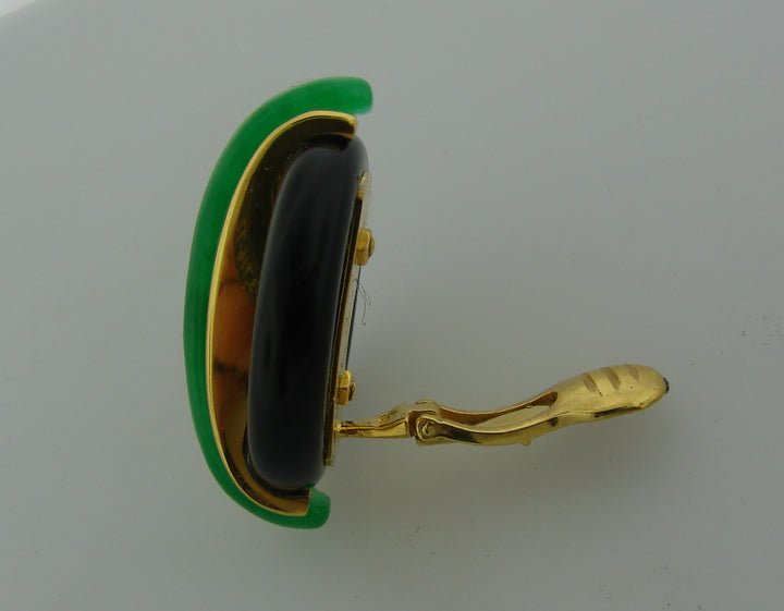 Aldo Cipullo Yellow Gold Earrings with Jade and Black Onyx 1974