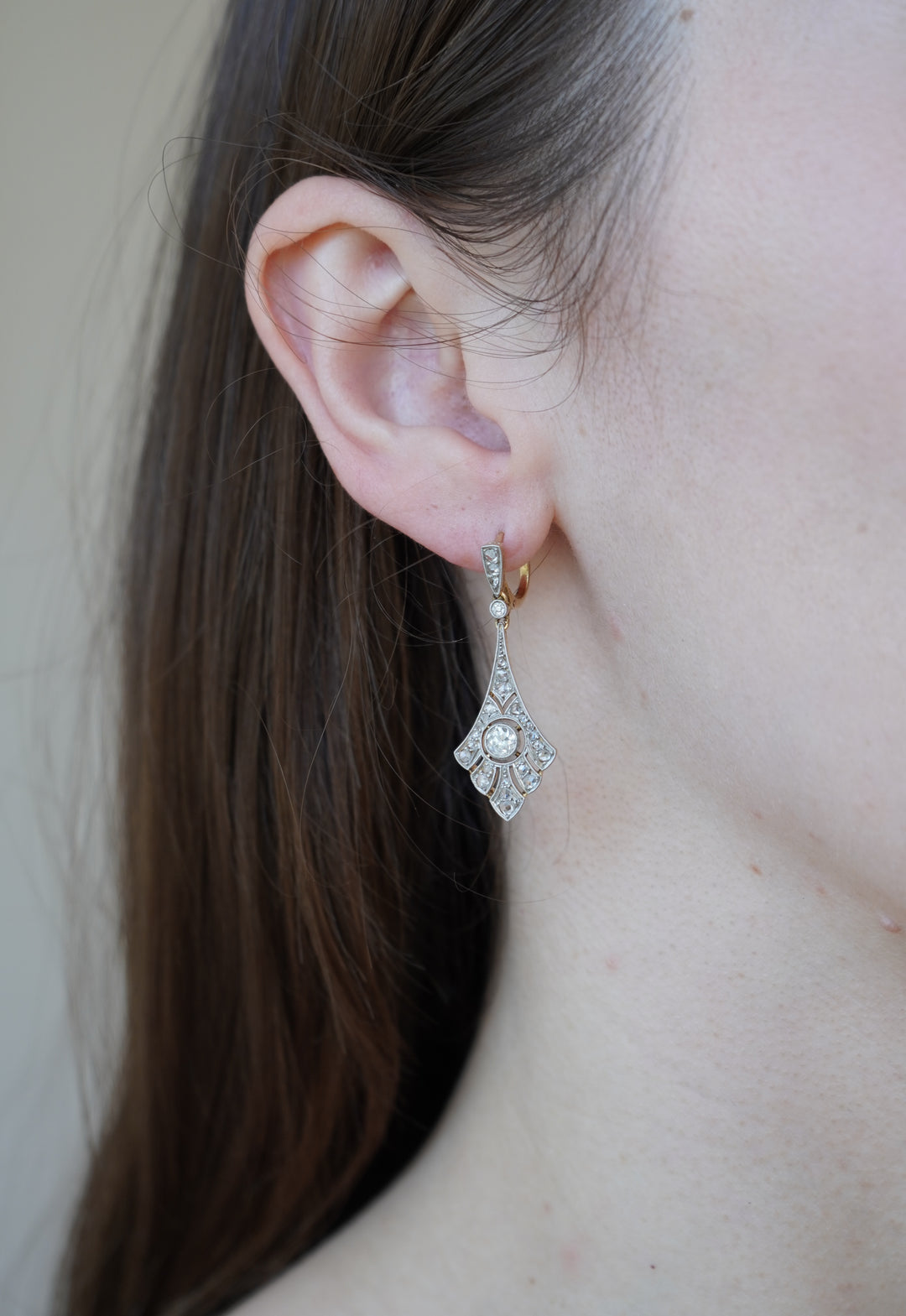 Antique 18k Gold Platinum Old Cut Diamond Drop Earrings