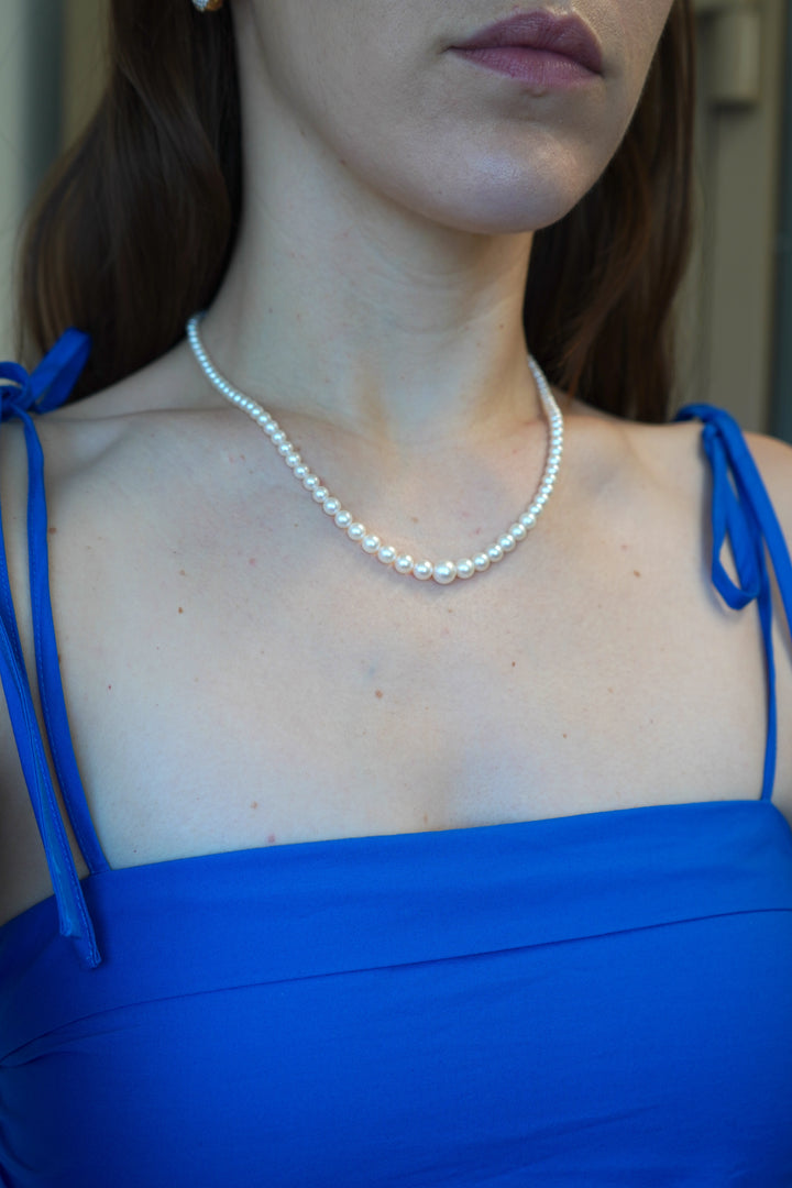 Vintage Mikimoto Akoya Pearl Graduated Necklace with Silver Clasp