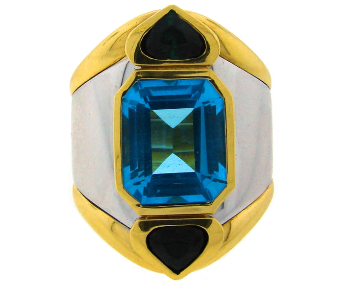 Vintage Marina B Ring 18k Gold Blue Topaz Estate Jewelry