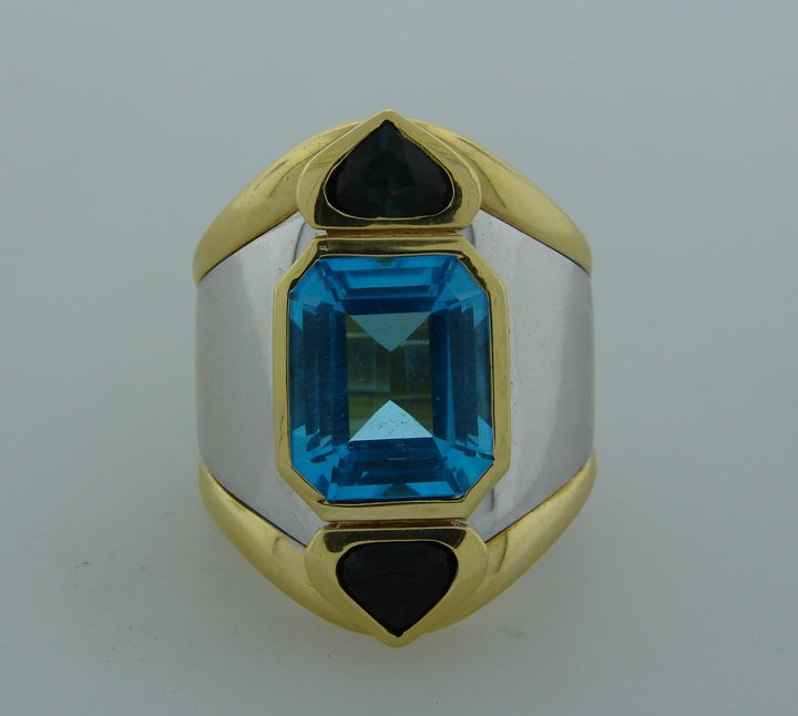 Vintage Marina B Ring 18k Gold Blue Topaz Estate Jewelry