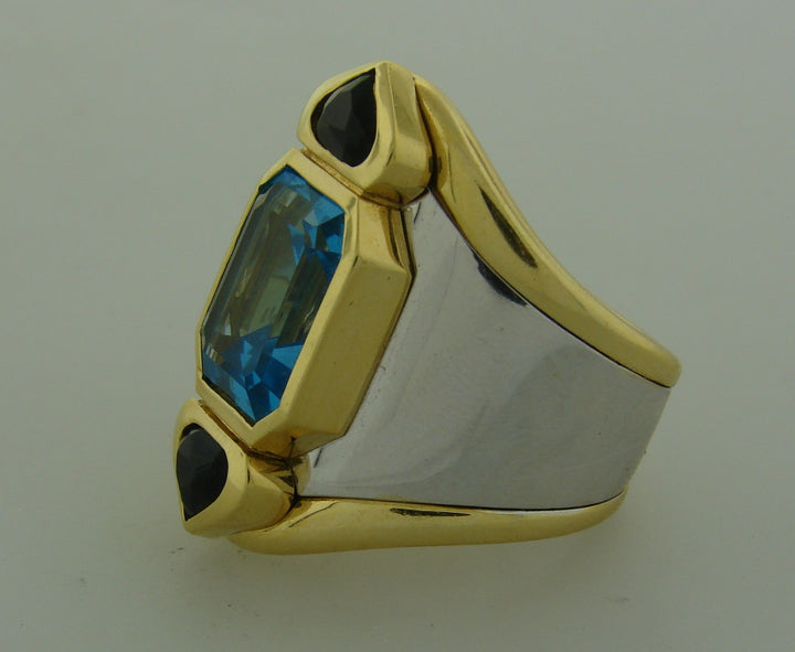 Vintage Marina B Ring 18k Gold Blue Topaz Estate Jewelry