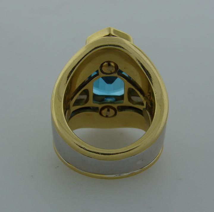 Vintage Marina B Ring 18k Gold Blue Topaz Estate Jewelry