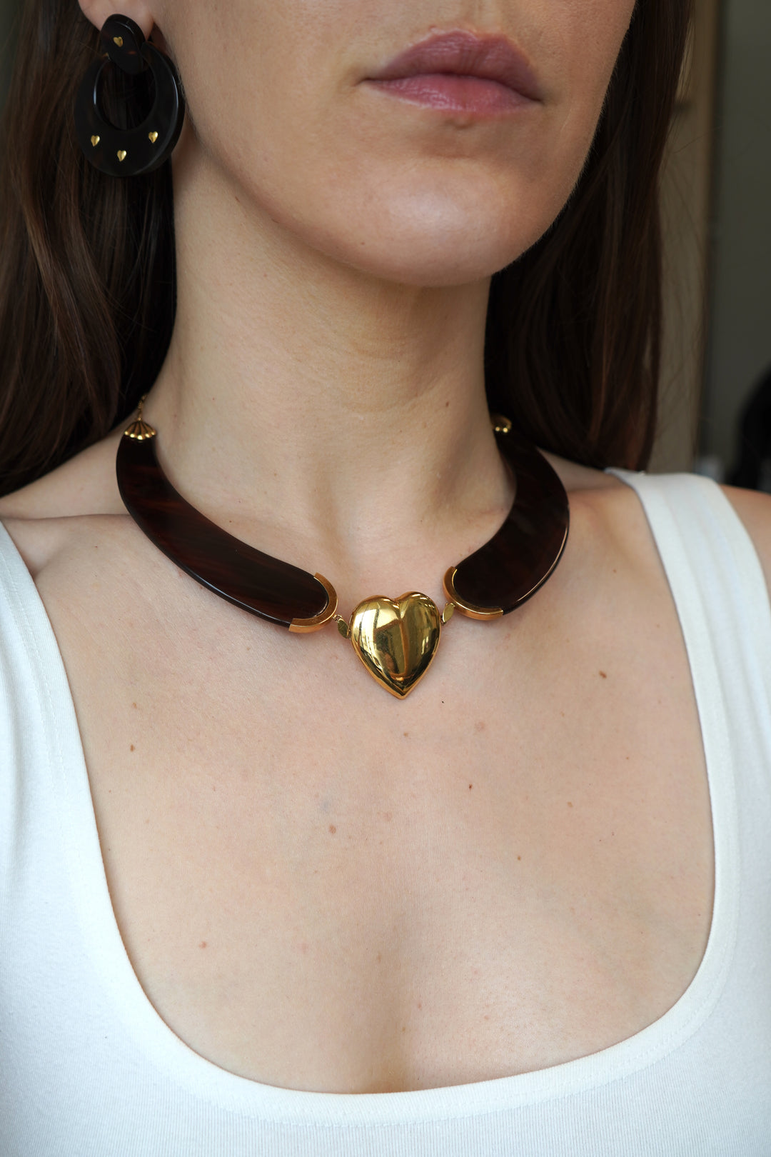 Vintage Italian 18k Gold Heart Tortoise Collar Necklace