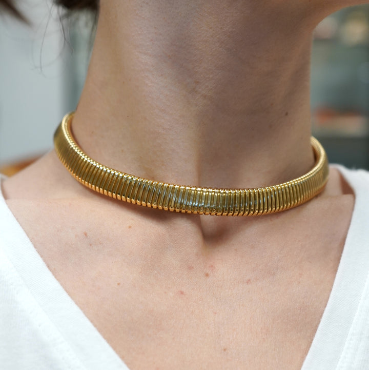 Vintage Carlo Weingrill 18k Gold Tubogas Choker Necklace